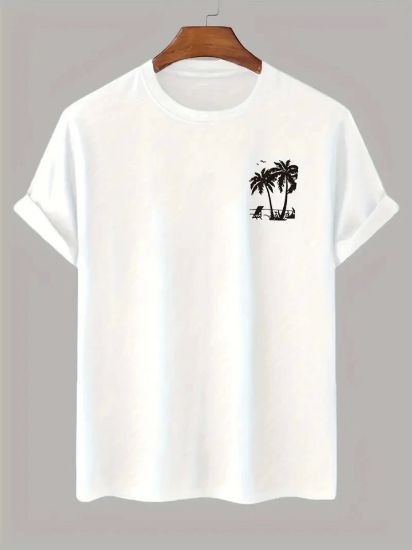 Baskılı Oversize Bisiklet Yaka T-shirt - Beyaz resmi